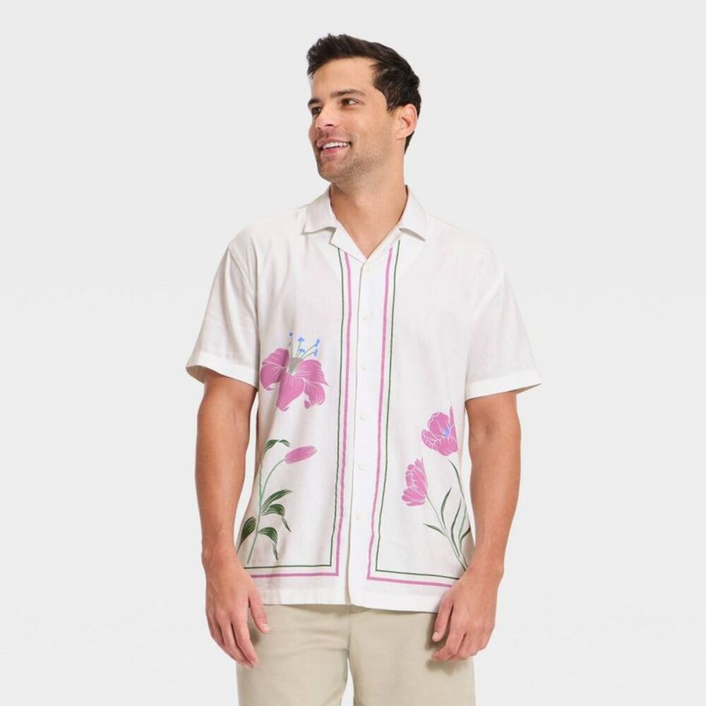 Men's Short Sleeve Camp Collar Shirt - Goodfellow & Co White M